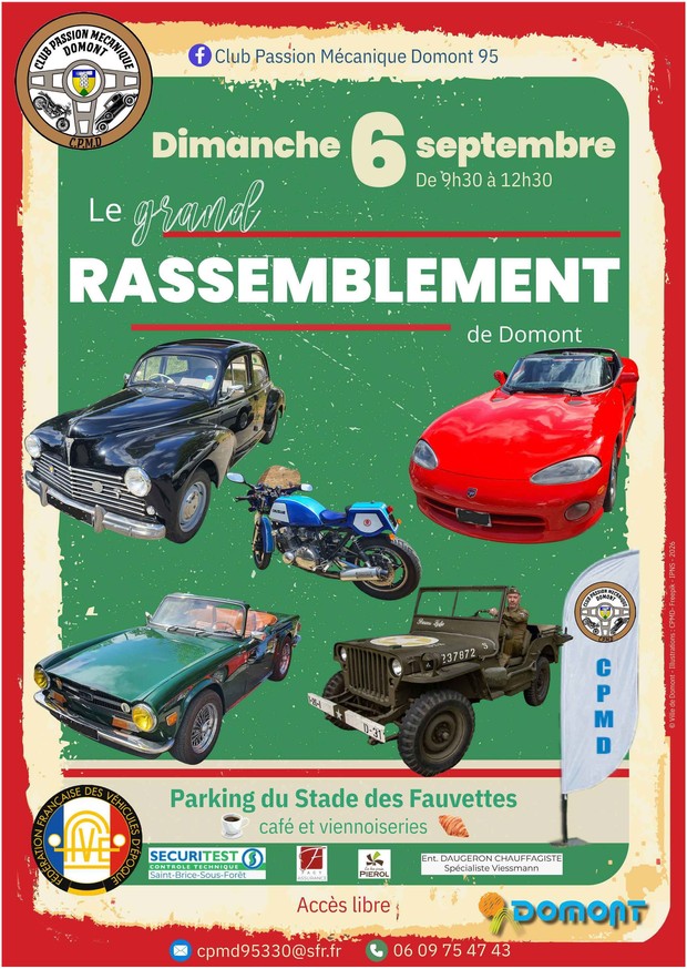 Rassemblement v&eacute;hicules Domont 6 septembre 2026