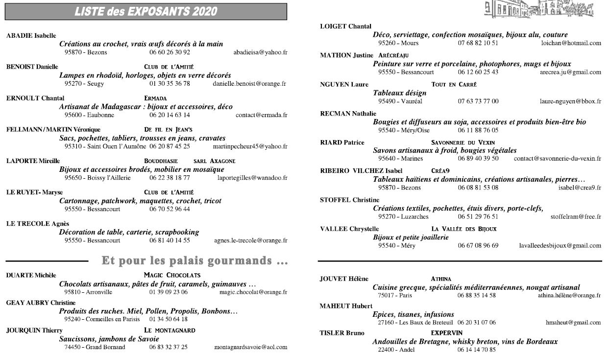 Liste des exposants - 2020