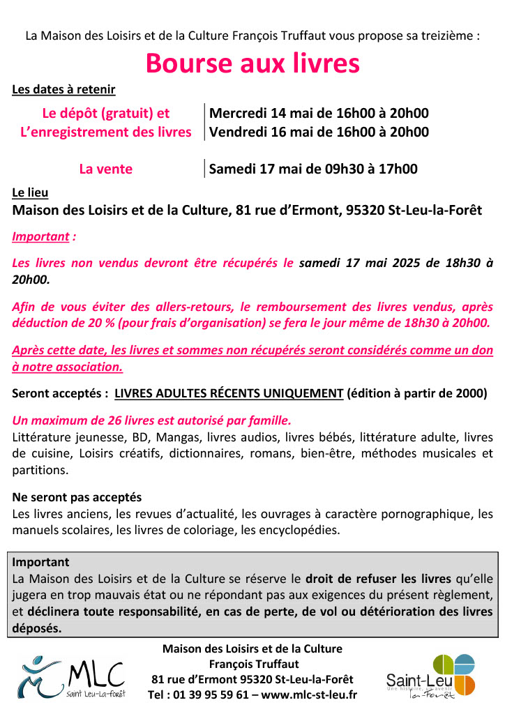 Bourse aux livres Saint-Leu 17 mai 2025