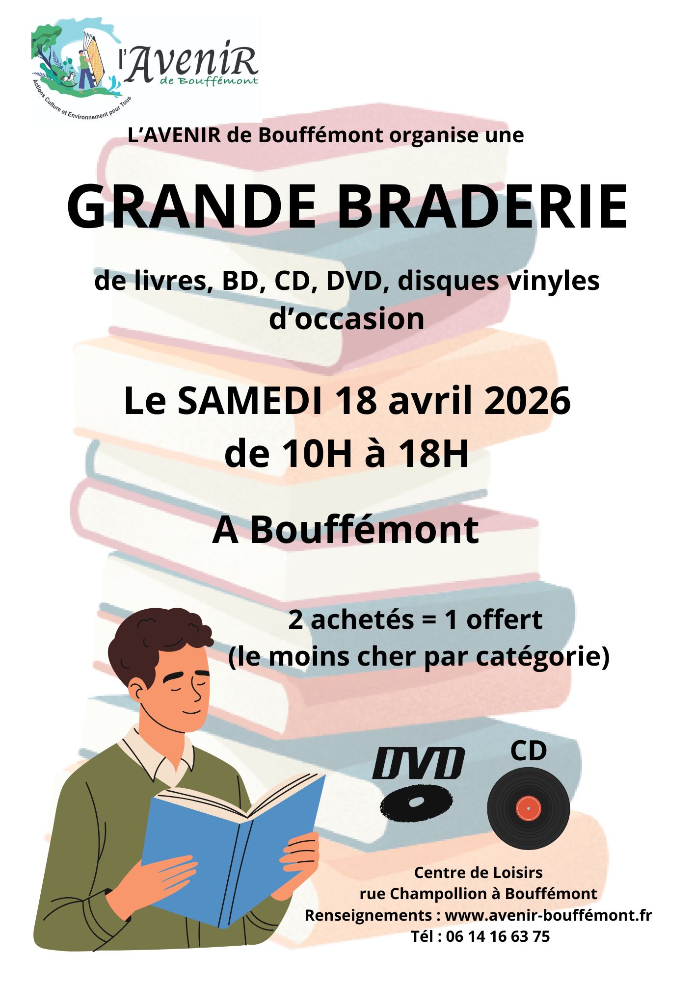 Braderie livres Bouff&eacute;mont - 18 avril 2026