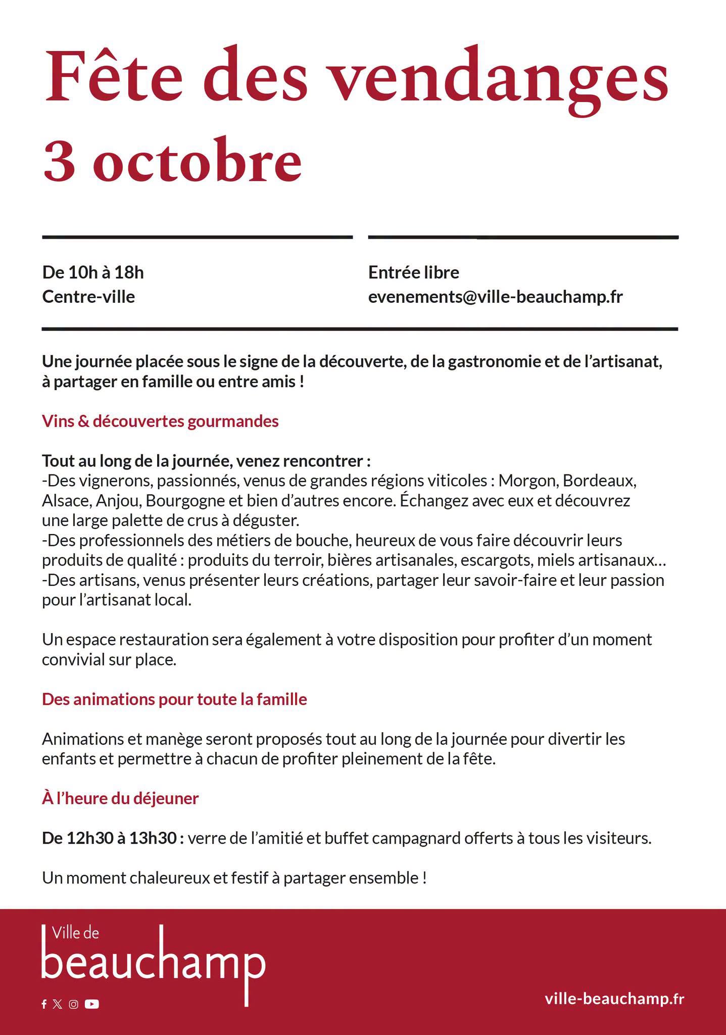 Fête des vendanges Beauchamp - 3 octobre 2026 Fête des vendanges Beauchamp - 3 octobre 2026