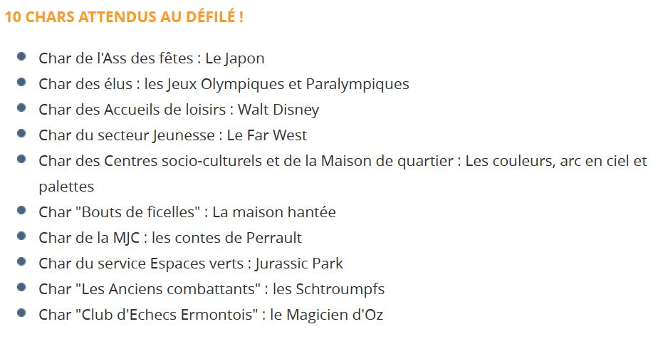 Fête des vendanges Ermont 2023 - liste des chars