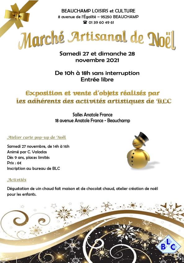 Marché artisanal de Noël à Beauchamp - 27 et 28 novembre 2021