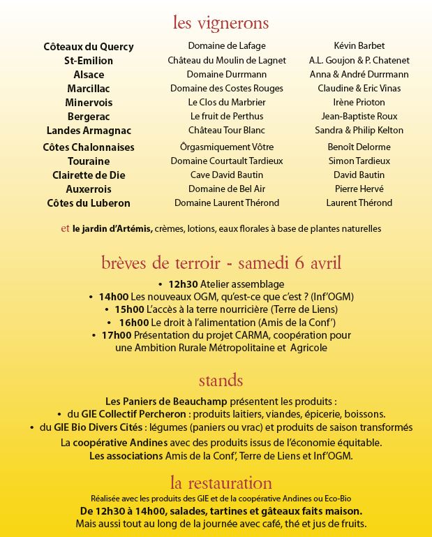 Programme et participants au Salon du vin bio de Beauchamp