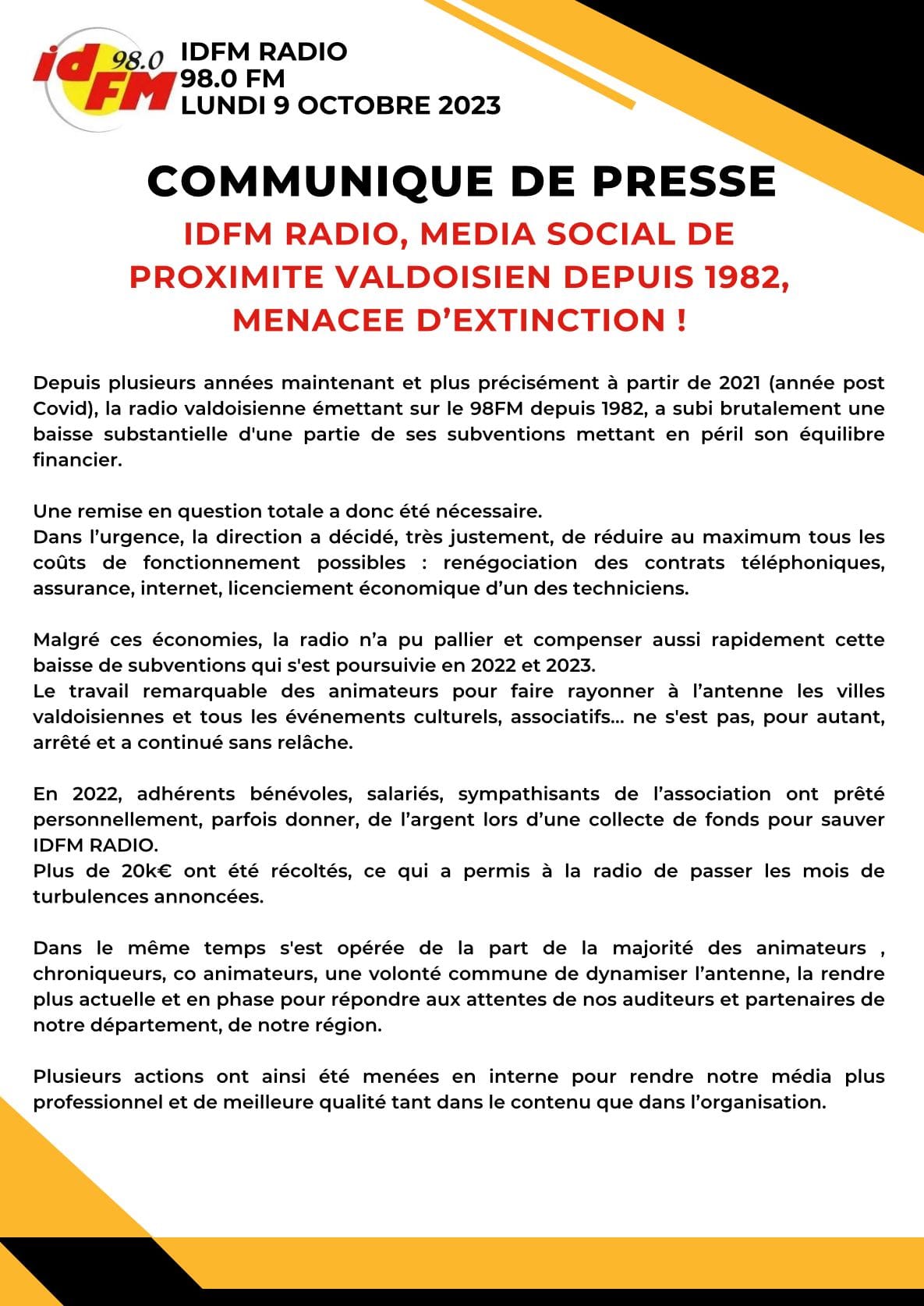 Communiqué de presse IDFM 98 - octobre 2023
