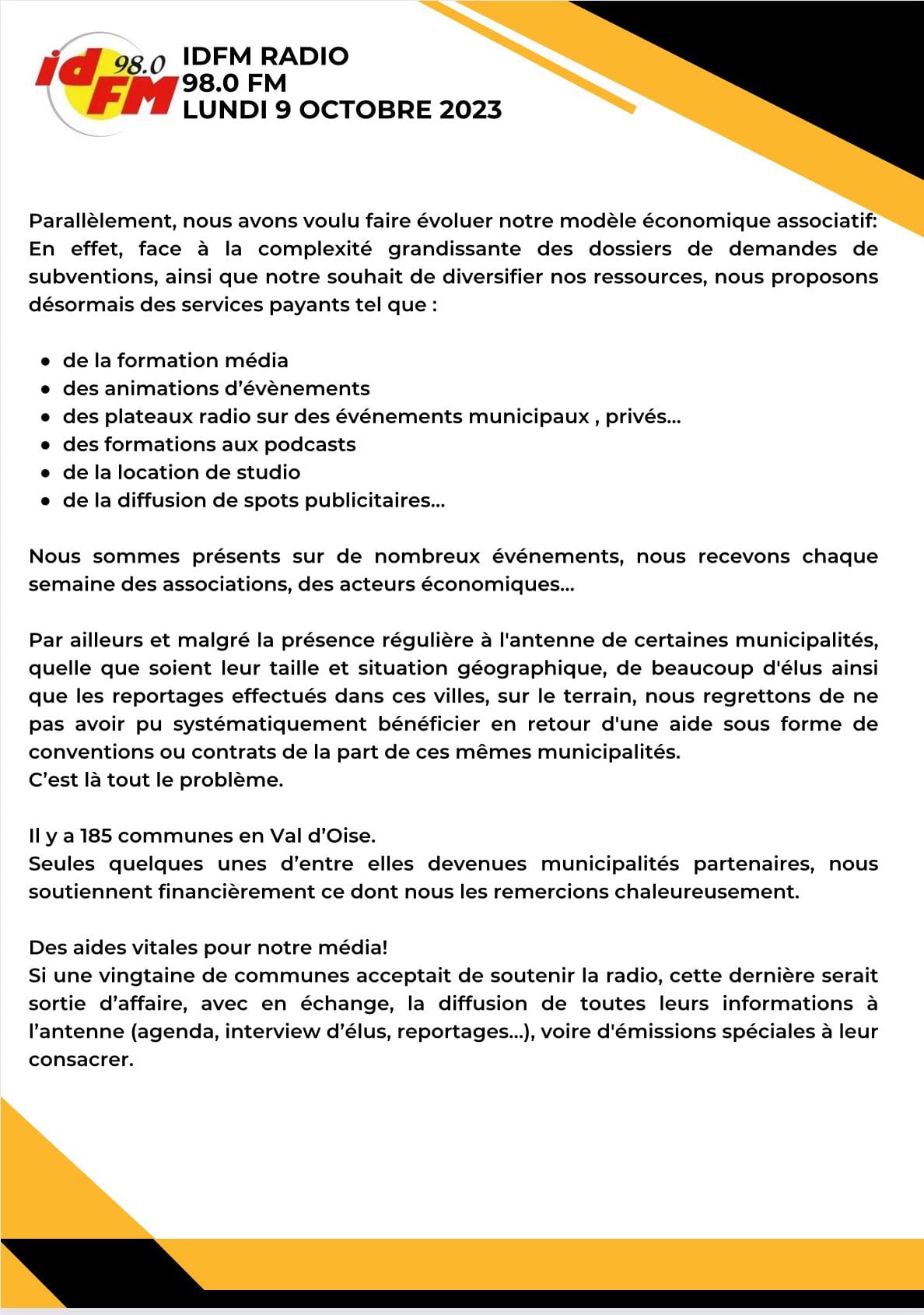 Communiqué de presse IDFM 98 - octobre 2023