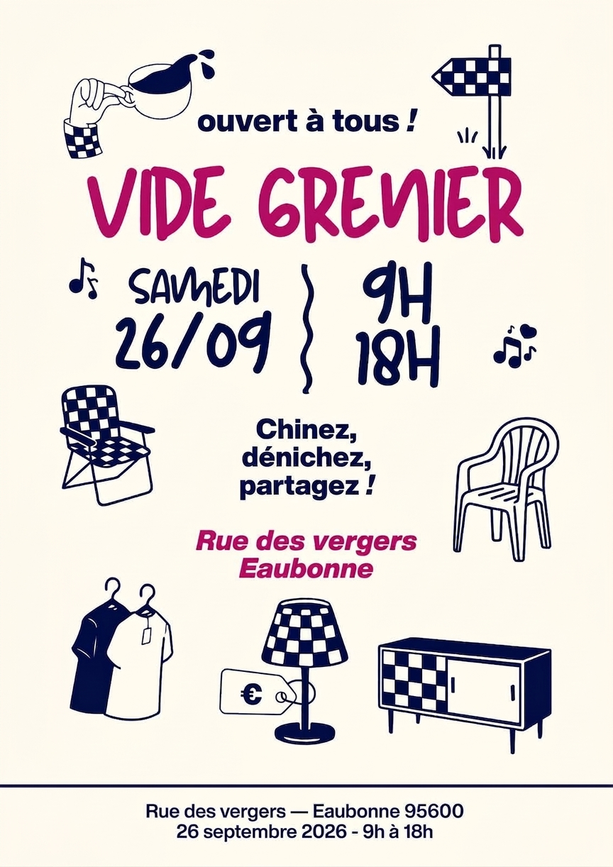 Vide grenier Eaubonne - rue des Vergers - 26 septembre 2026