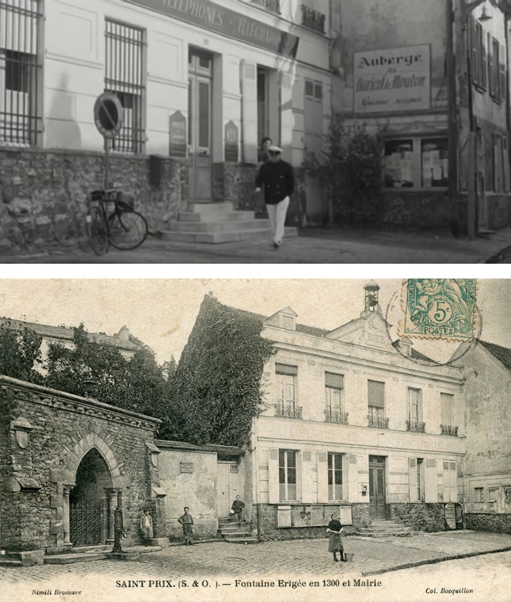 Jean Gabin devant l'ancienne mairie de Saint-Prix - carte postale (Collection Gérard Bourse)