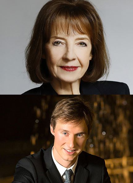 Anne Queffélec et Gaspard Dehaene (Photo : Anne Queffélec ©Caroline Doutre, Photo : Gaspard Dehaene©Hiroshi Koike)