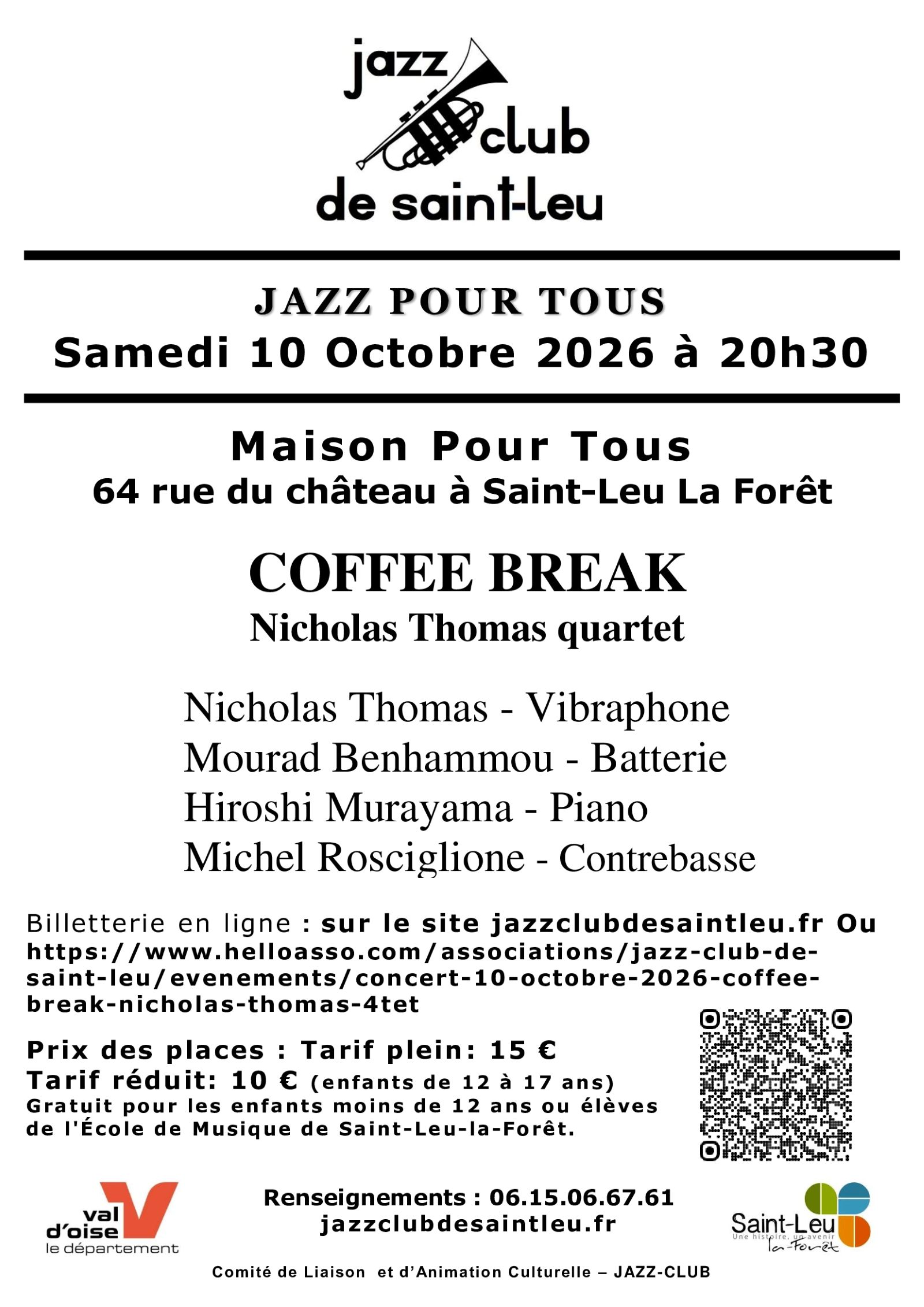 Concert Jazz Club Saint-Leu 3 octobre 2026