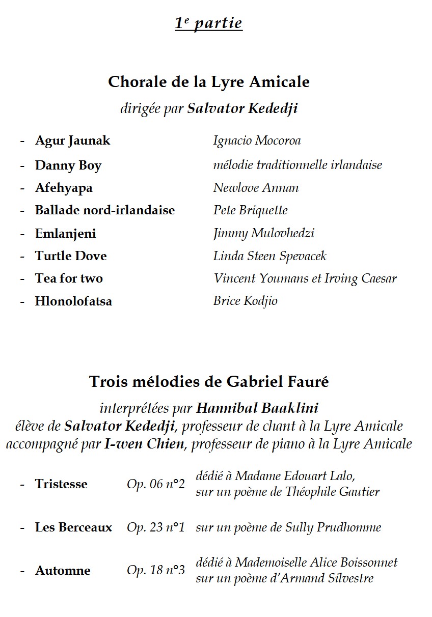 Programme Lyre amicale - 22 mars 2026 Programme Lyre amicale - 22 mars 2026