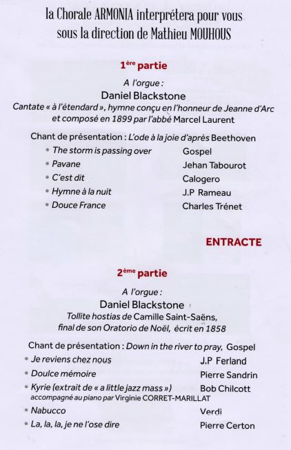 Programme du concert du 17 novembre 2019 à Ermont