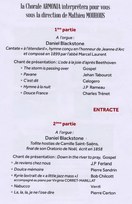 Programme du concert du 17 novembre 2019 à Ermont