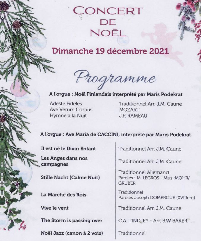 Programme concert Armonia - Ermont - 19 décembre 2021