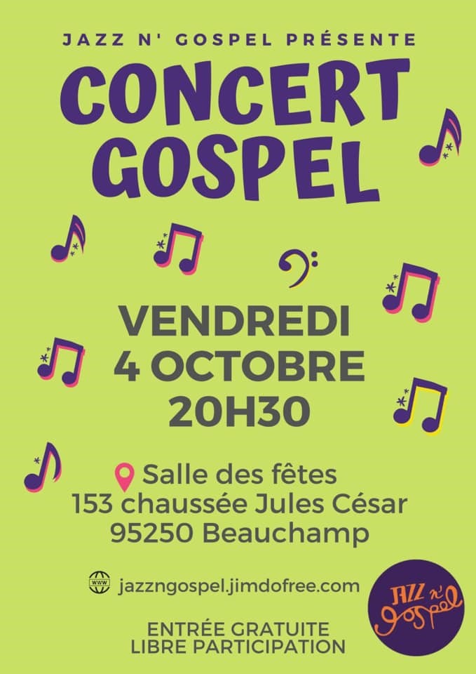 Concert Gospel à Beauchamp le 4 octobre 2019