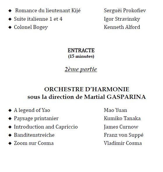 Concert Lyre amicale - 17 novembre 2024 - suite programme