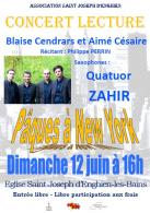 Concert-lecture : "Pâques à New York" avec des textes de Blaise Cendrars et Aimé Césaire et le quatuor Zahir.