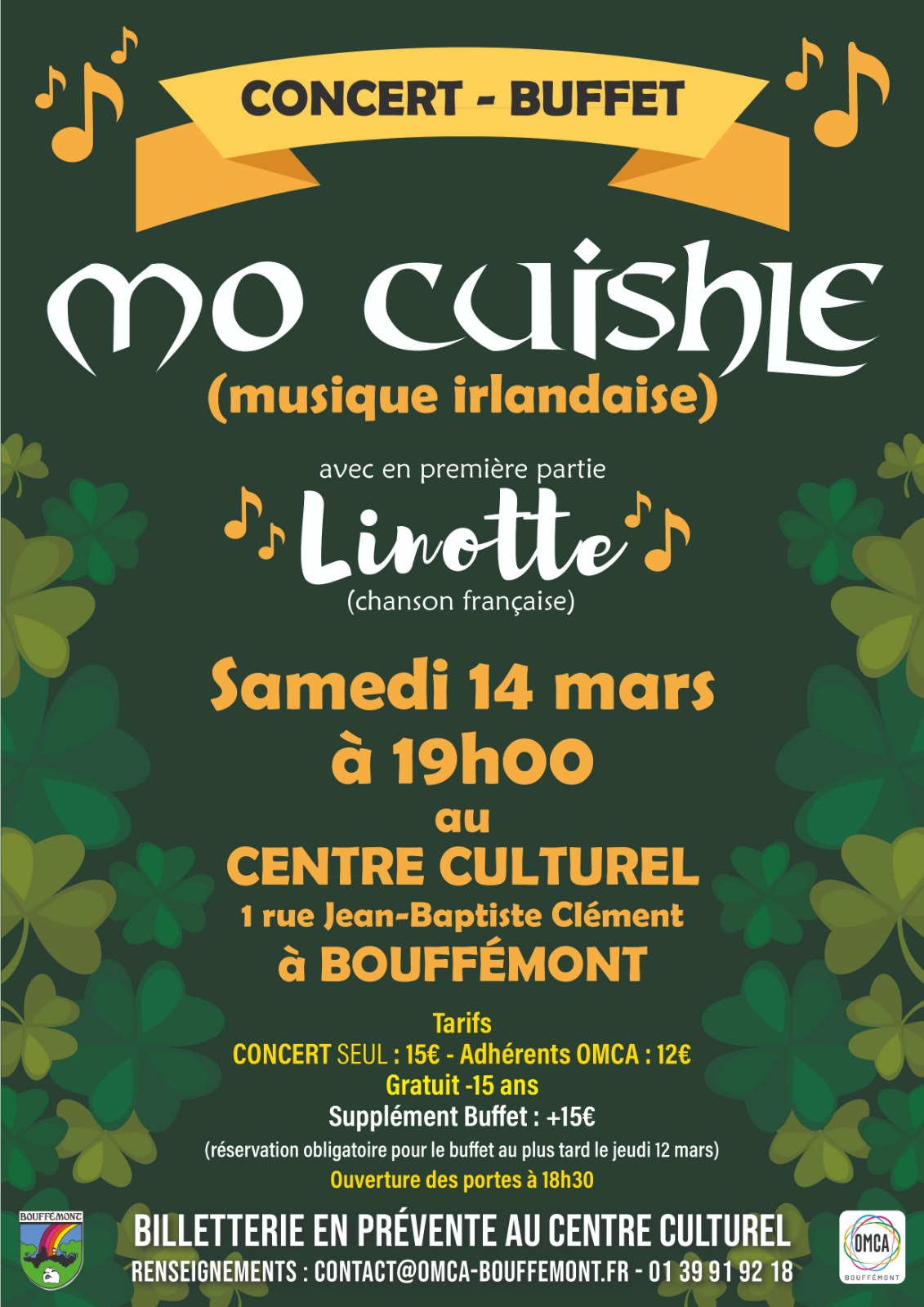 CONCERT Cuishle - Linotte - 14 mars 2026 &agrave; Bouff&eacute;mont