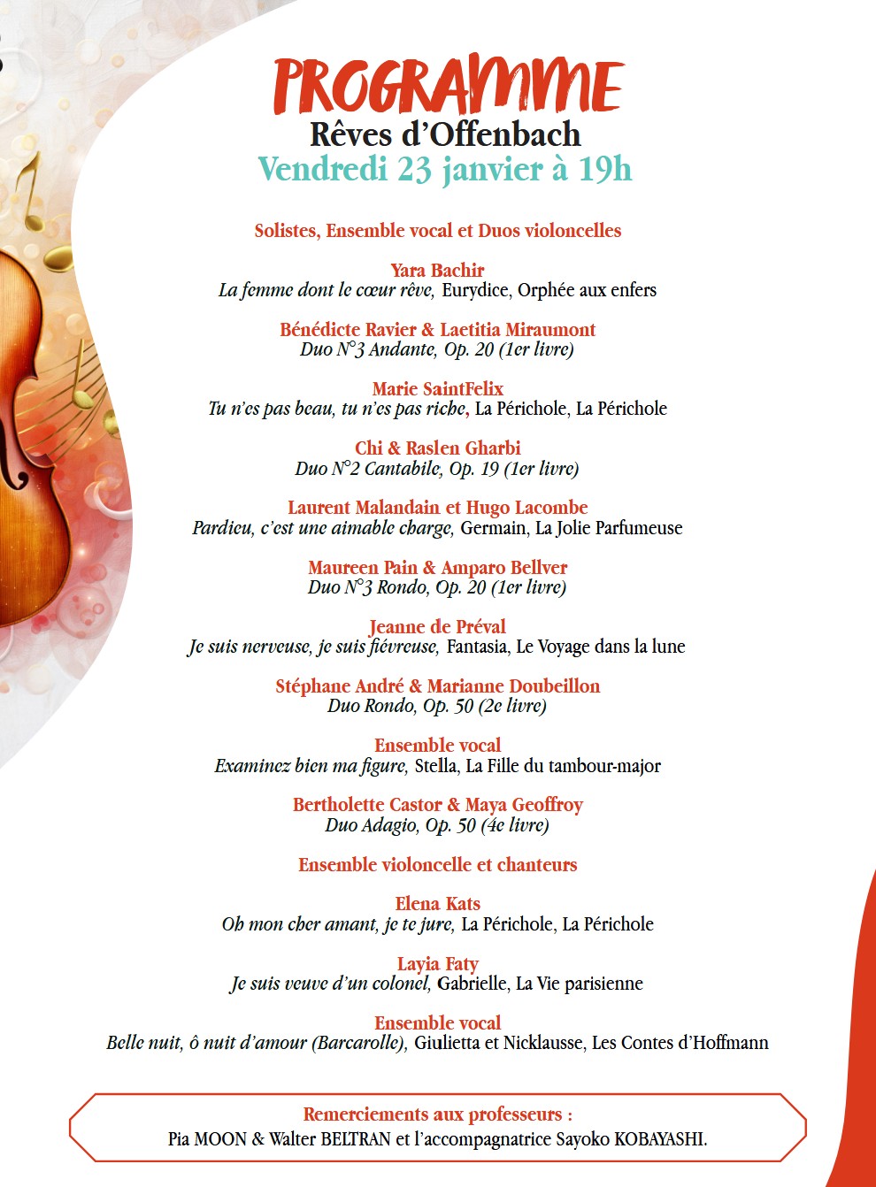 Programme Rêves d'Offenbach Programme Rêves d'Offenbach