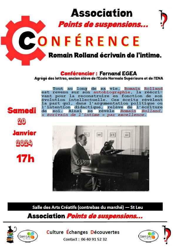 Conférence sur Romain Rolland - Saint-Leu le 20 janvier 2024