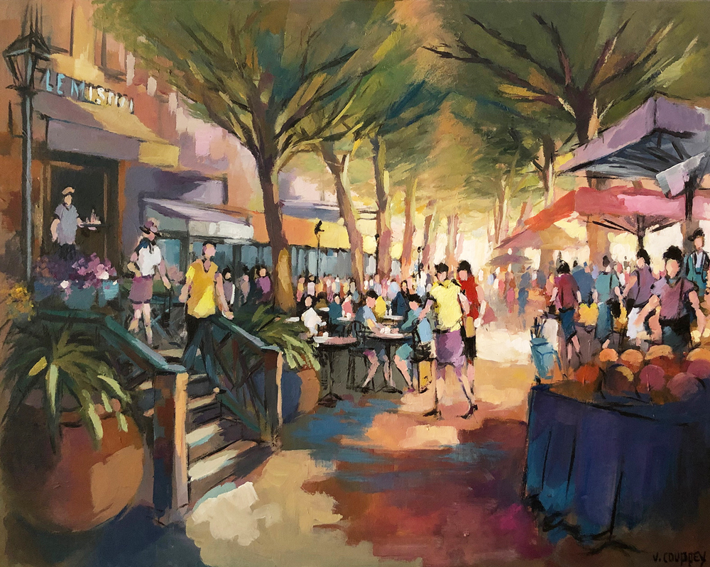 Vincent Couppey - Tranche de vie Cotignac (2020) - Acrylique - Scène de marché