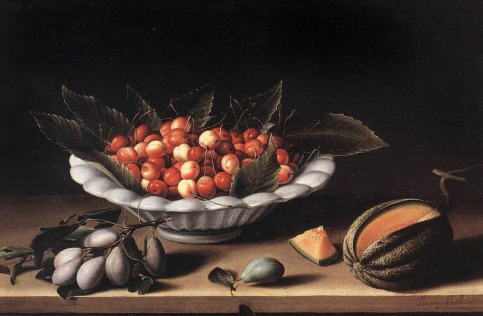 Louyse Moillon - Coupe de cerises avec des prunes et un melon (1633) Musée du Louvre, Paris