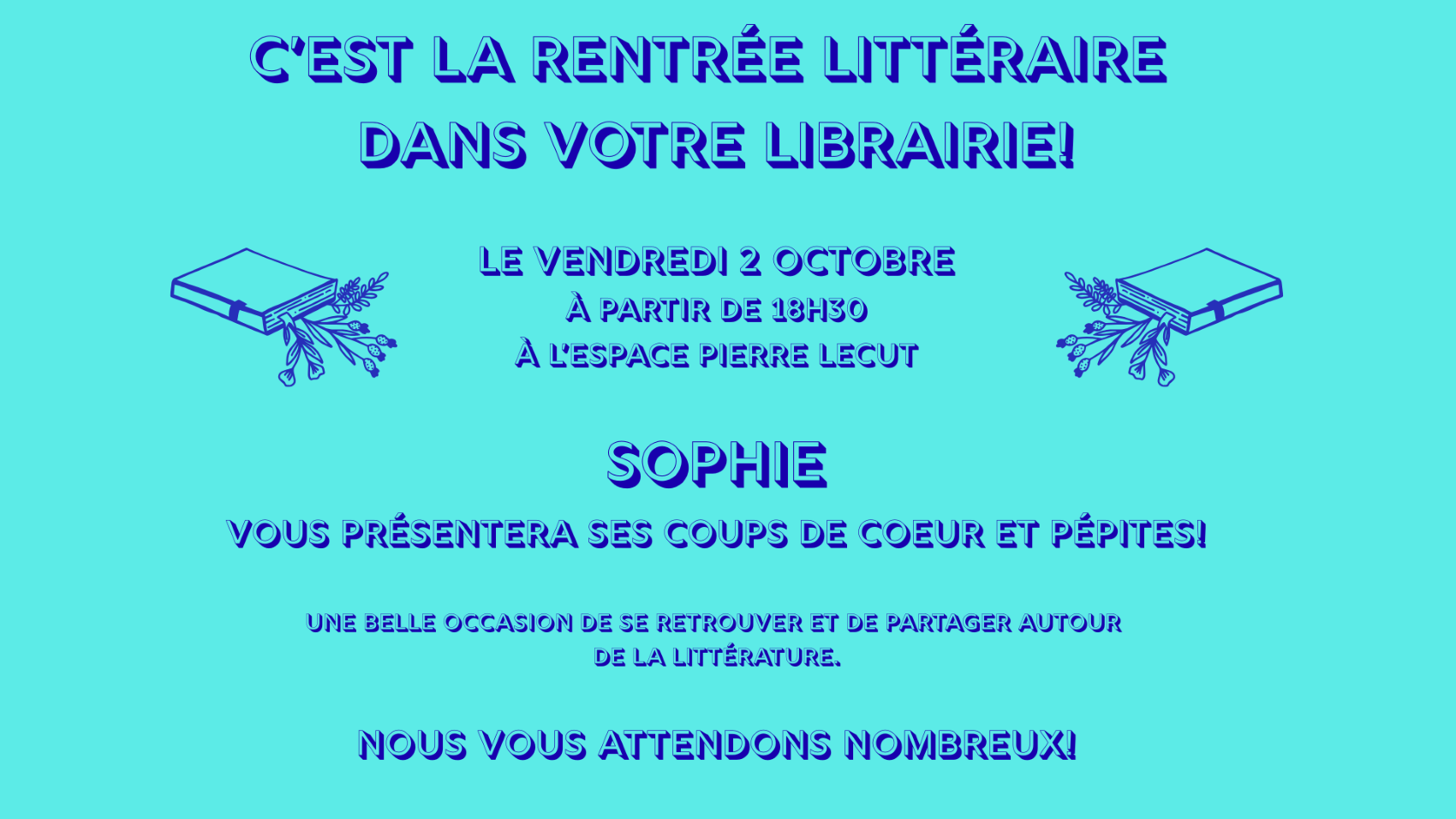 rentr&eacute;e litt&eacute;raire Sophie librairie Pierre Lecut - 2 octobre 2026
