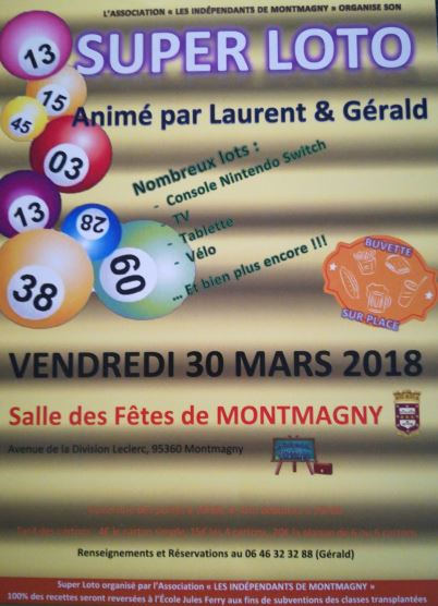 Super loto à Montmagny le 30 mars 2018