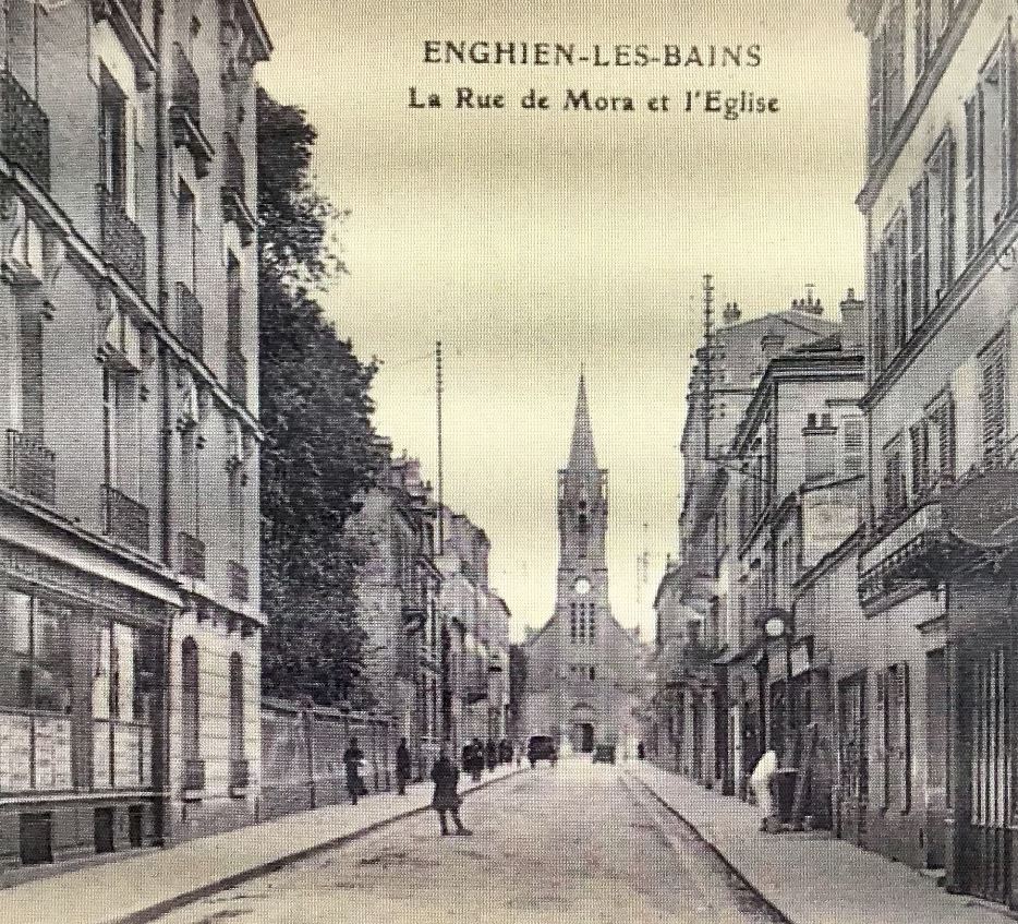 Eglise et rue de Mora à Enghien (collection JP Bousquet)