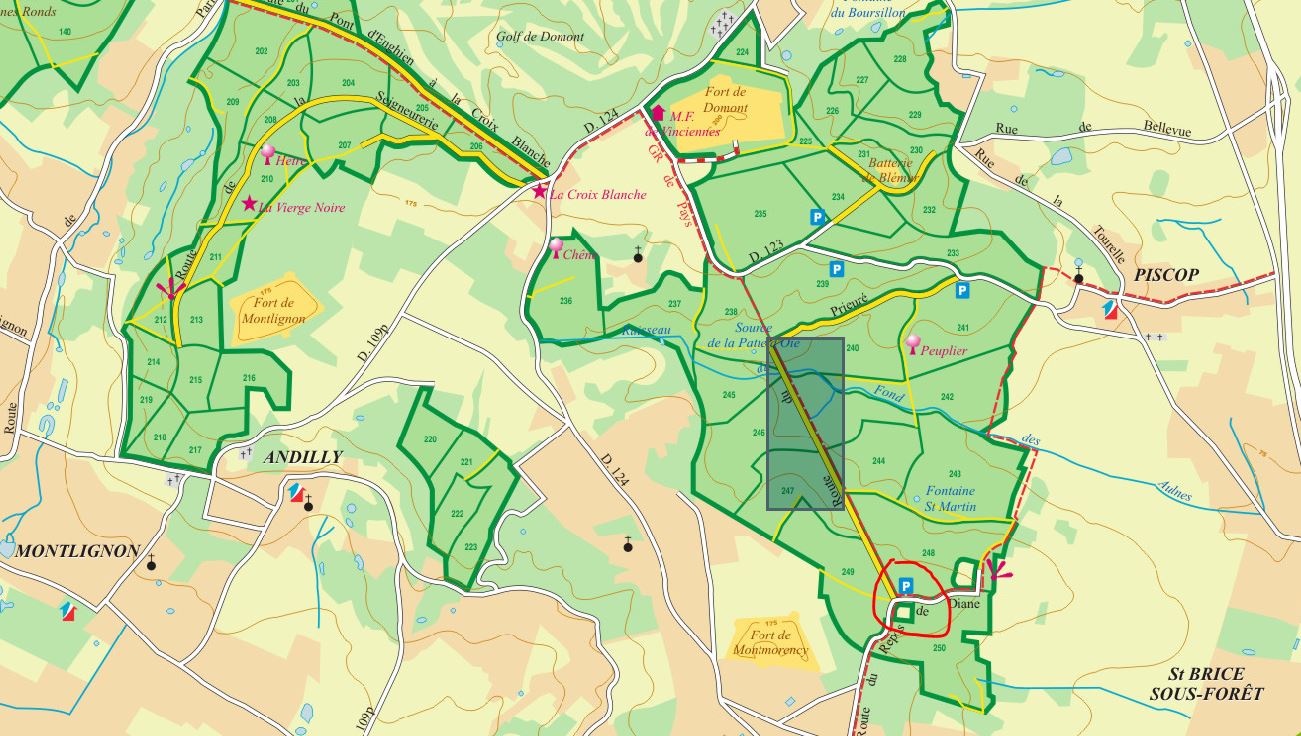 Carte Forêt - Rendez-vous : parking forestier de la route du Repos de Diane en forêt de Montmorency