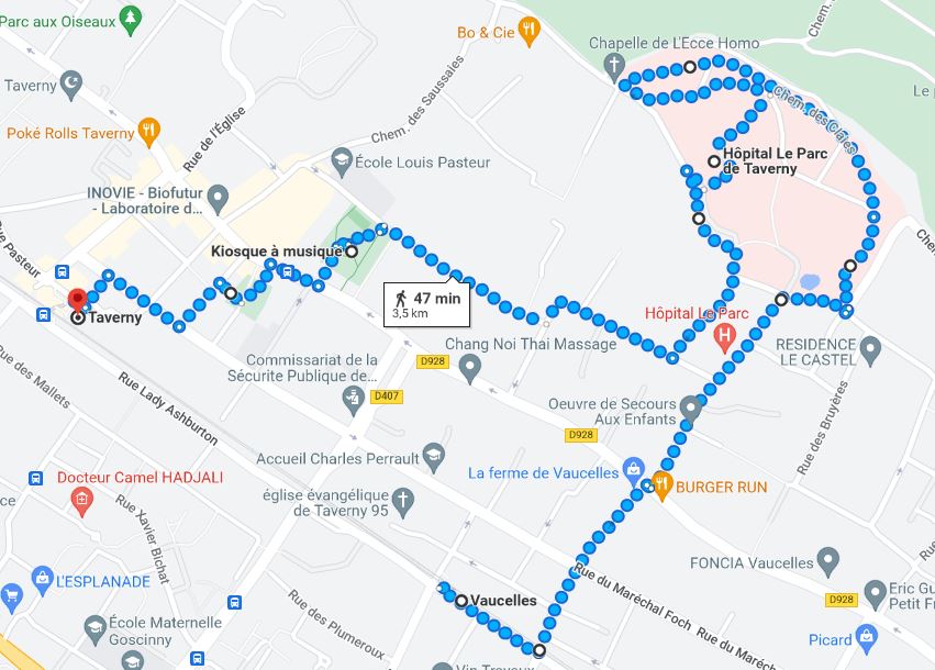 Parcours gare Vaucelles - gare de Taverny