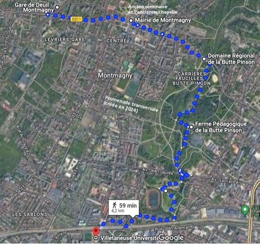 Plan idée balade - Gare de Deuil - Butte Pinson - Gare Villetaneuse Université