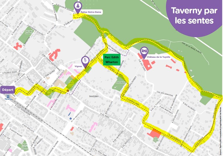 Plan circuit sentes de Taverny avej ajout du Parc Edith Wharton