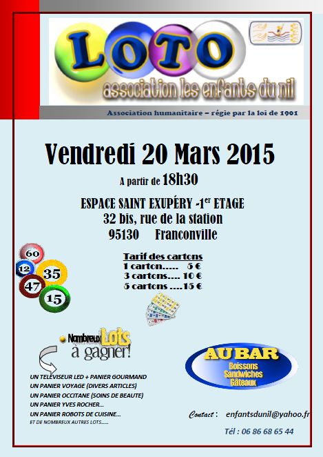 LOTO 20 MARS pour les ENFANTS DU NIL FRANCONVILLE