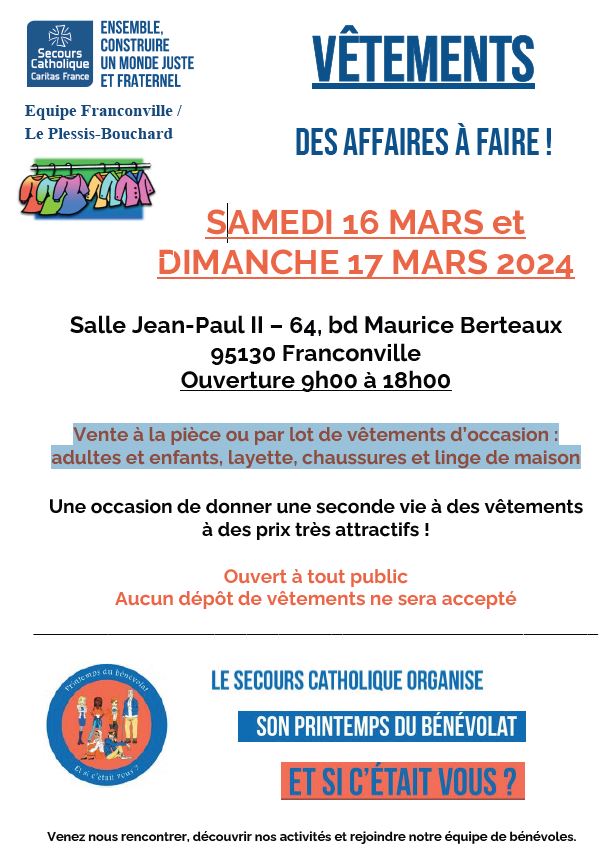 Vente vêtements Franconville - 16 et 17 mars 2024